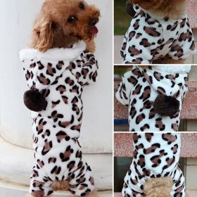 Leopard Warm Winter Pet Dog Puppy Clothes Hoodie Jumpsuit Pajamas Outwear (Color: Leopard)